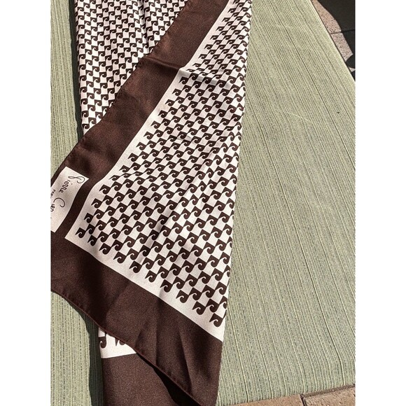 Pierre Cardin Logo Scarf Brown and White 1970s - Picture 2 of 8